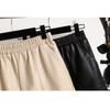 DIMANAF 2024 Übergröße Herbst Winter Shorts Damen Lässig Neu PU Leder Uni Locker Weitbein Hose Hohe Taille Kurze Hose