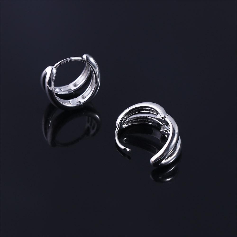 Double Circle Multi-layer Geometric Black Ear Studs Men Hoop Earrings Punk Jewelry Stud Earrings