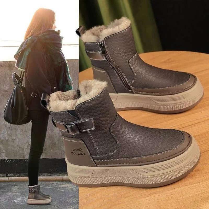 thick-soled snow boots women's new winter velvet thickened Martin boots non-slip warm big cotton shoes tide