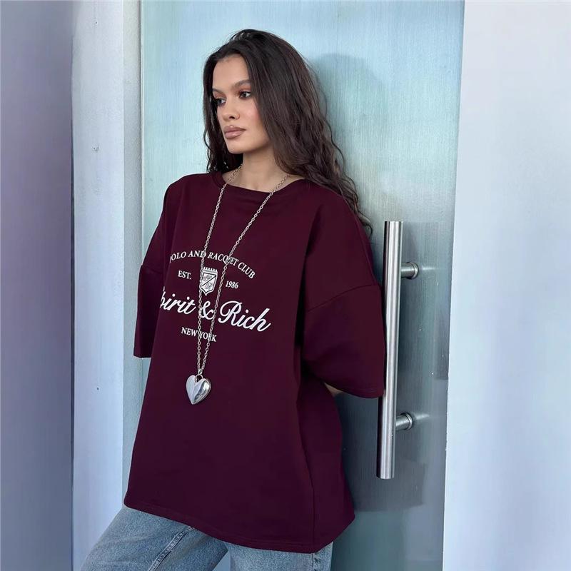 Luxury European and American Mid-Length Printed Summer T-Shirt, 2025 Trendy Short-Sleeve Style