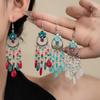 Bohemian Ethnic Style Earrings, High-End Long Water Drop Beaded Fringed Earrings, Women'S Light Luxury Vacation Style Earrings.