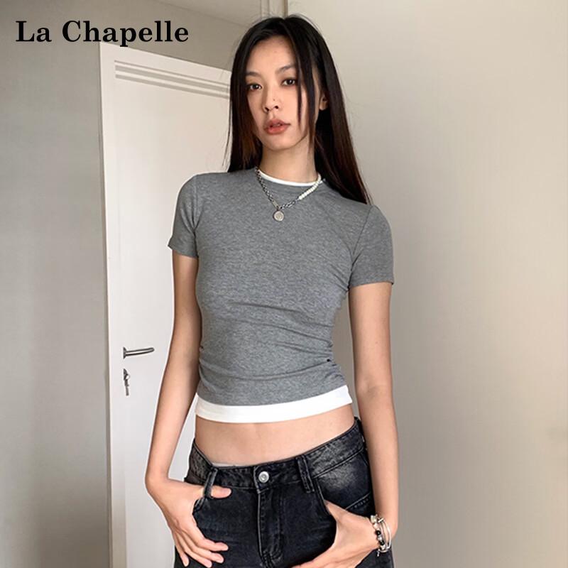 

La Chapelle Women s Color Block Layered Crop T-Shirt XL