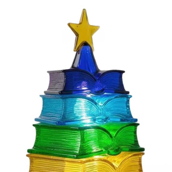 Multicolour Book Stack Ornament for Christmas Tree Stained Stacked Book Tree Shaped Suncatcher for Book Lovers Librarians Reader Bookworm Gifts
