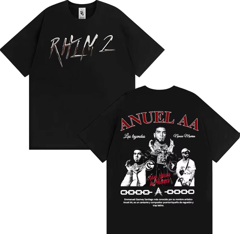 Rapper Anuel AA Rhlm 2 Album 2025 World Tour T Shirts Men Clothing Hip Hop High Street T-shirt Vintage Casual Oversized Tshirts