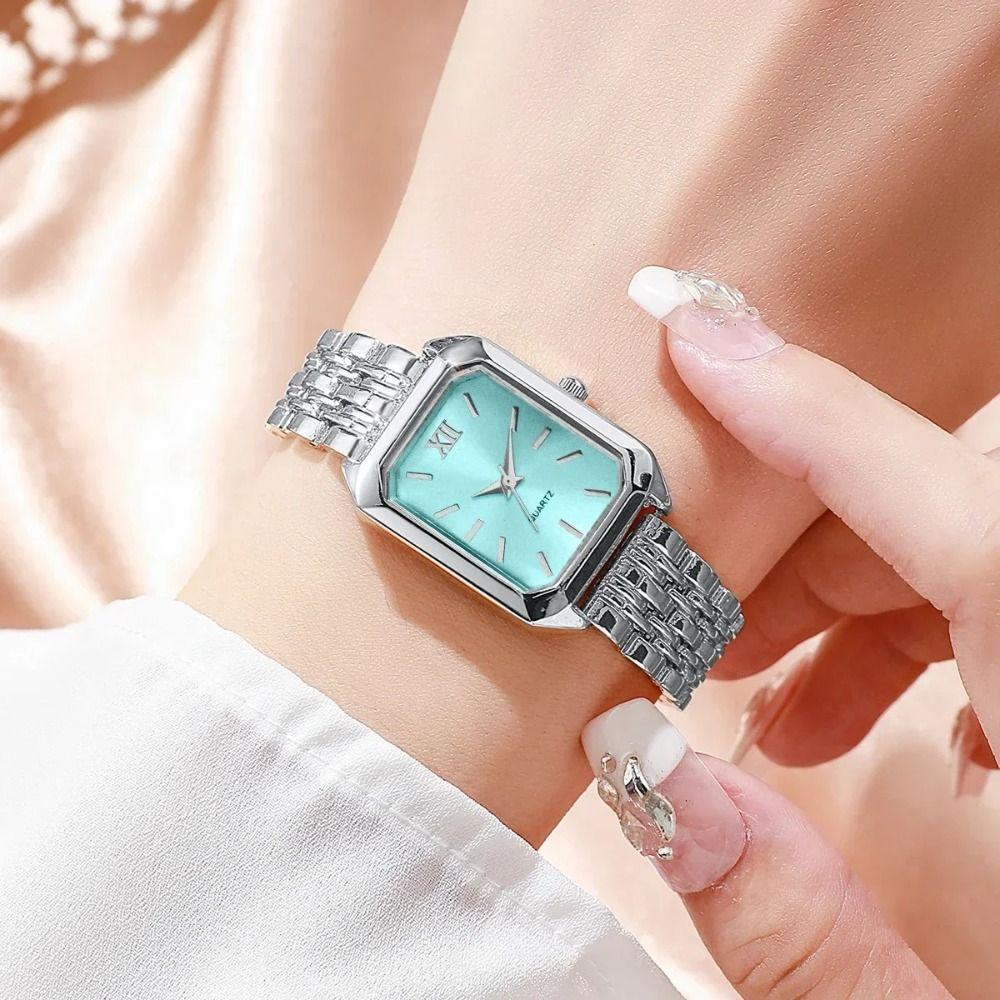 Fashion Watch and Rhinestone Bracelet Set Rectangle Ladies Wristwatches Girls Clock Festival Gift