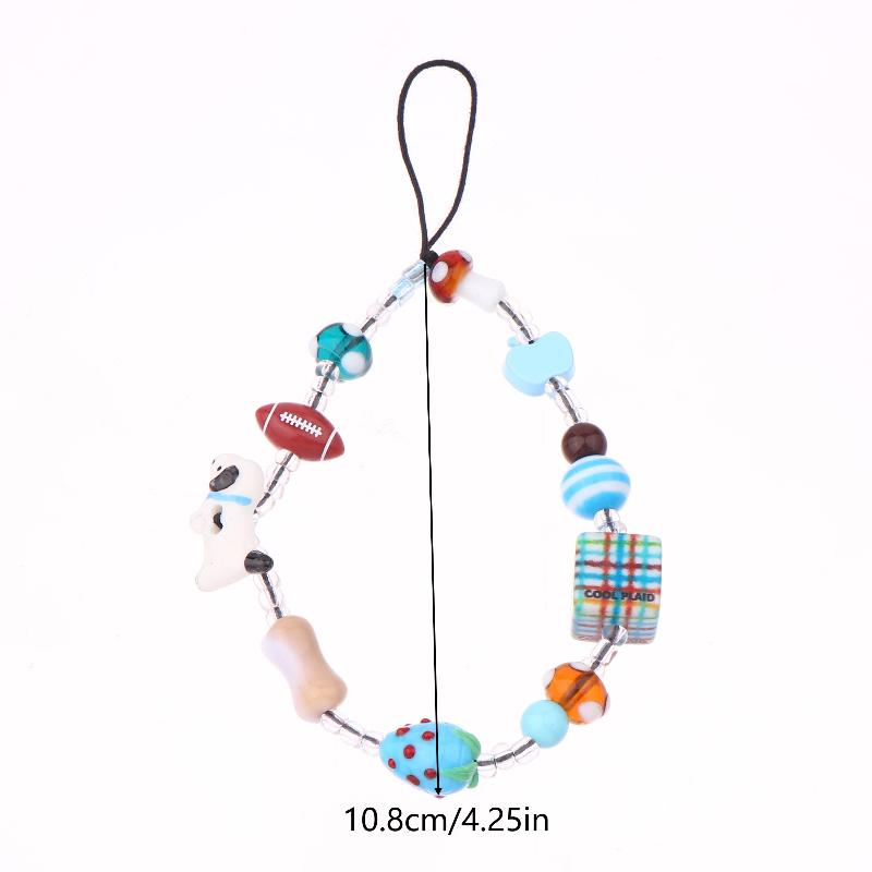Y2K Aesthetic Beaded Phone Chain Ins Style Cartoon Mobile Phone Lanyard Keycord Anti Lost Key Strap Bag Pendant Cellphone Straps