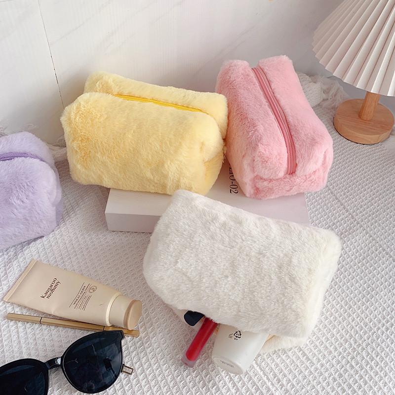 Macaron Plush Pencil Case With Hand Strap For School And Travel Use