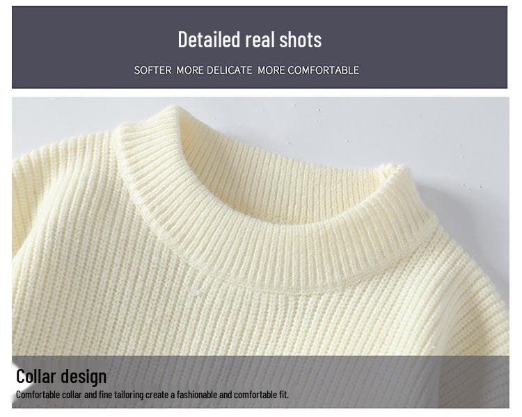 Men's Thickened Red Sweater for Autumn/Winter - Warm, Knitted, Round Neck, Trendy Base Layer