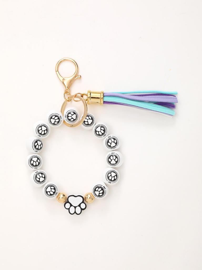 Independence Day & Halloween Sports Style Wooden Bead Keychain Bracelet