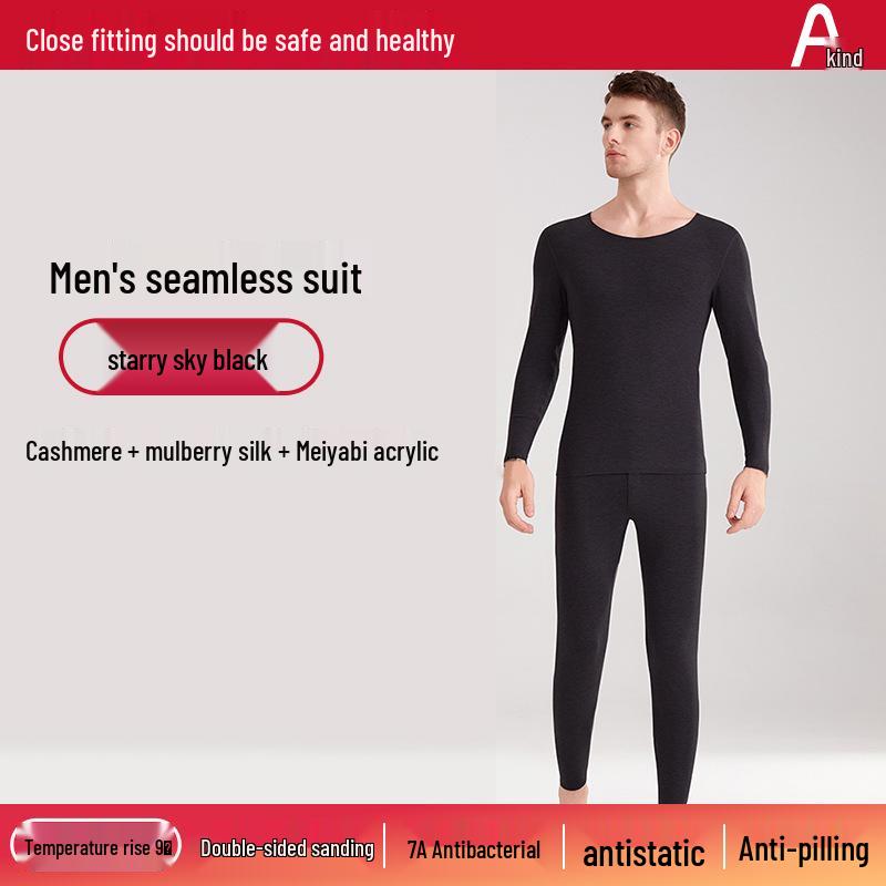 Unisex Silk Cashmere Thermal Underwear Set - Seamless Autumn Attire for Men and Women