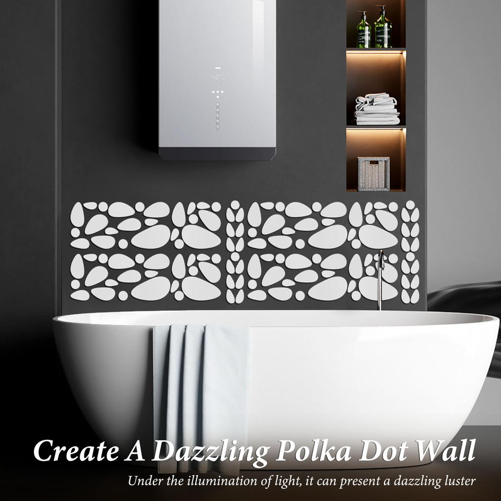 Silver Pebble Mirror Tiles Small Mirror Stickers Self Adhesive Acrylic Mini Wall Stickers for Wall Living Room Window Home Decor