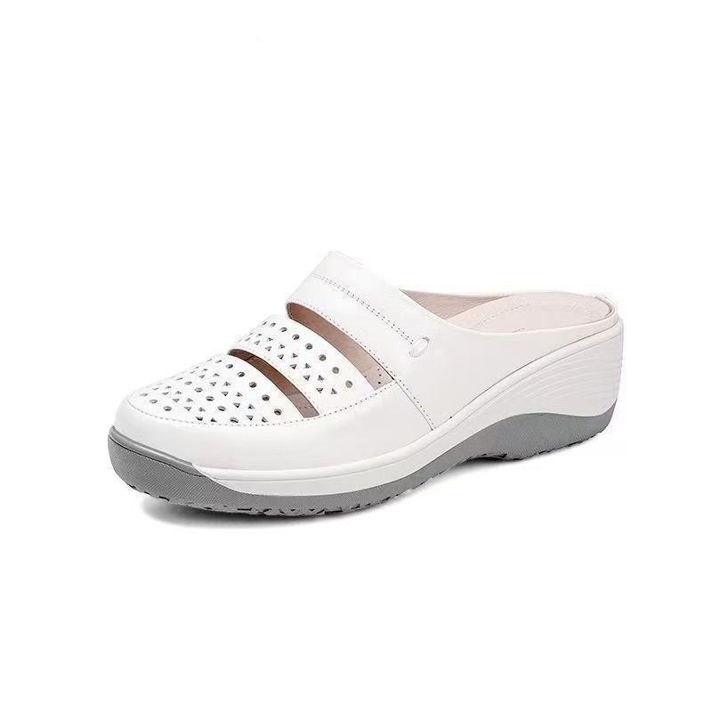 New Style Thick-soled Soft Leather Open-toe Half-heeled Women's Soft-bottomed Platform Shoes