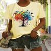 Lady CLothes Crew Neck Short Sleeve Watercolor StyleColorful Butterfly Tree Print T Shirt Women's Outfits Casual Daily Wear