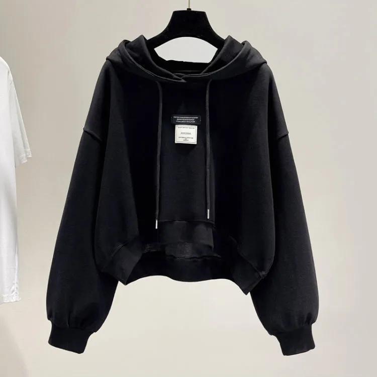 Women's Hooded Sweatshirt Fashionable Casual Slim Outerwear with Long Sleeve and Drawstring Loose Cropped Pullover