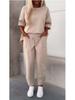 2024 Women's Autumn Casual Two-Piece Set: Solid Color Crew Neck Top and Nine-Point Pants.