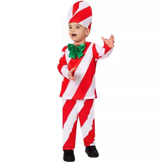 Candy Cane Christmas Costume for Adults Kids Red White Striped Top Pants Hat 3 Piece Set Christmas Cosplay Outfit for Men And Women