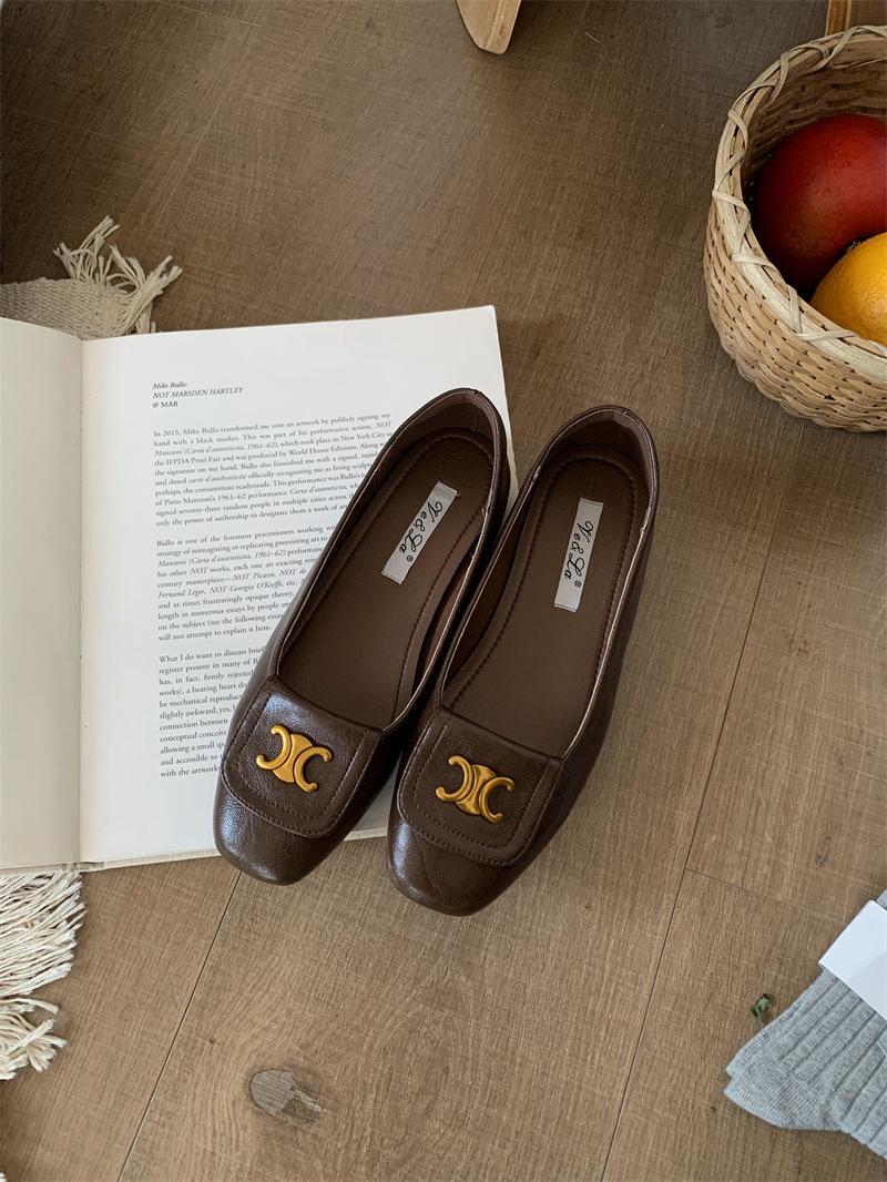 

Ретро туфли на толстом каблуке, женские туфли с мелким вырезом, новые весенне-осенние туфли для работы, универсальные, на одной педали, французские туфли-лодочки 40 темно-коричневого