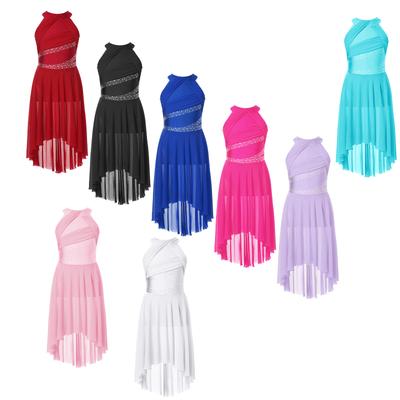 Barn Flickor Lyrisk Modern Samtida Dansklänning Ruched High-Low Tyll Leotard Balett Gymnastik Konståkning Danskläder
