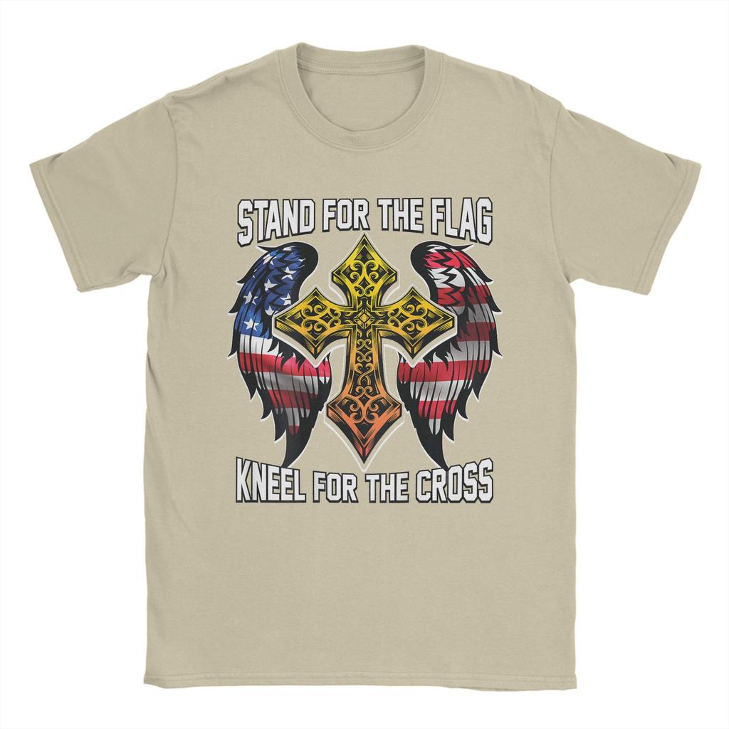 Stand For The Flag Kneel For The Cross Men's T Shirts Veteran's Day Novelty Tees Short Sleeve T-Shirt Cotton Gift Merchandise