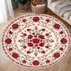 Tapis rond élégant rose avec bordure florale victorienne ornée Tapis doux antidérapant Décoration de maison romantique pour salon