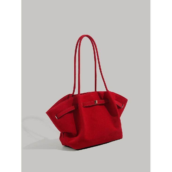 New autumn and winter suede matte finish dumpling bag for women, large-capacity handbag, high-end shoulder and underarm bag, trendy красный