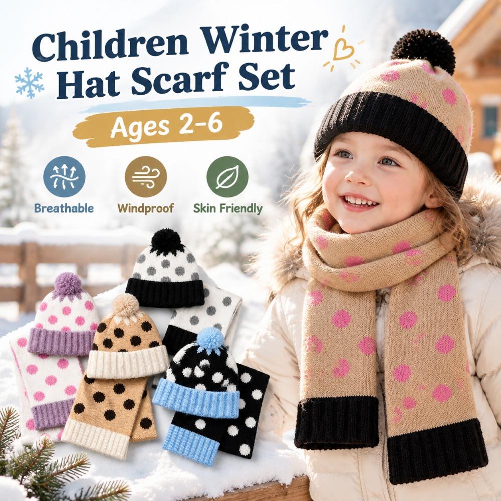 Windproof Toddler Winter Hat Scarf Set Breathable Baby Knitted Hat Scarf Set Ages 2-6