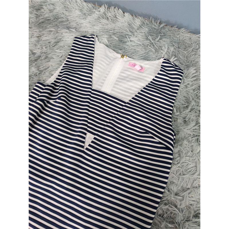 Foreign Trade Li's Stripe Slimming Shoulder Strap Square Collar Sexy Small Leak Chest Summer Fashion Sleeveless Casual All-matching Dress