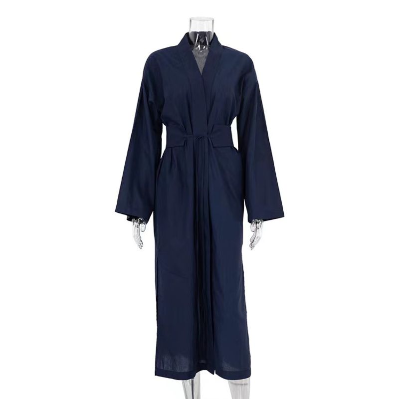 

Модное свободное однотонное платье в отпускном стиле, длинное, с регулируемой талией, на шнуровке, с разрезом, свободное платье на шнуровке Dark blue S