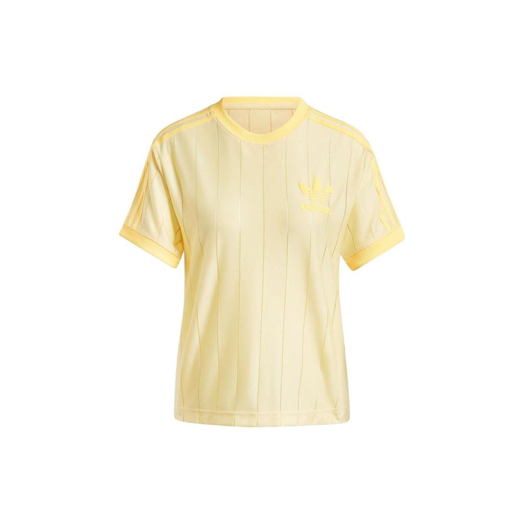 Adidas Originals Striped Slim Fit Crew Neck Short Sleeve T-Shirt Women Tops Yellow IT9869