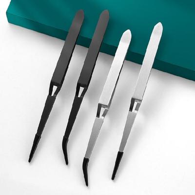 2Pcs Reverse Tweezers With Rubber Tip Tweezers Set Rubber Straight Tip/Flat Tip Long Bent Tweezers Crossing Locking
