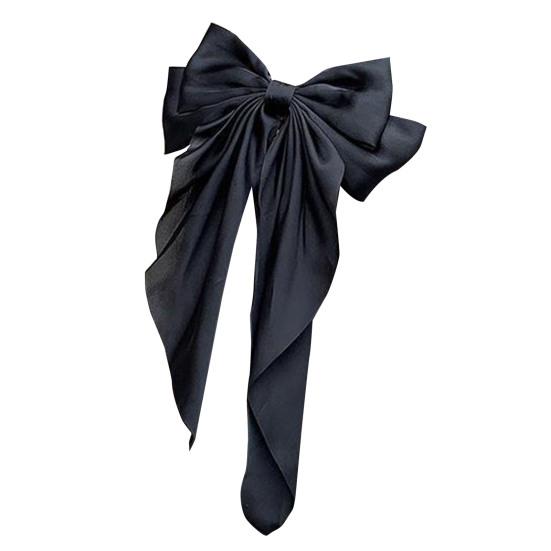 

Женская заколка для волос с большим бантом, однотонная, элегантная, двухслойная, для украшения длинных волос, клипса для хвостика, атласная, винтажная заколка для волос, аксессуары для волос чёрный