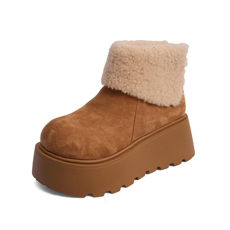 Thick-soled heightening snow boots women's new winter plush warm fluffy short boots fashionable ugly and cute big-headed cotton shoes