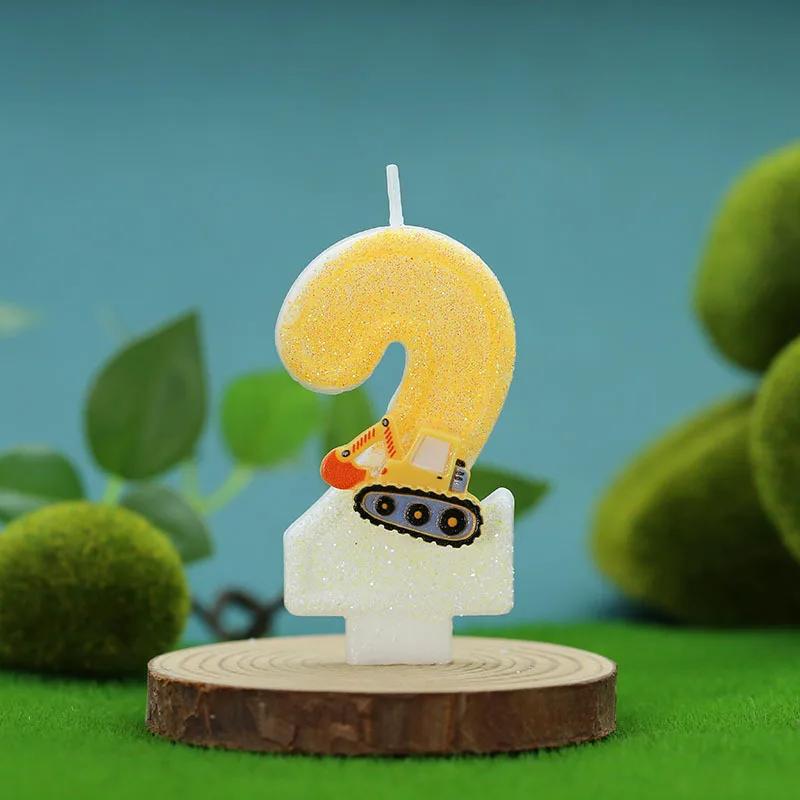 Niedlich Mode Kreativ Ingenieurfahrzeug Bagger Zahl Geburtstagstorte Kerze Geschenk Dekoration Handgemachte Geburtstagskerze Jungenparty