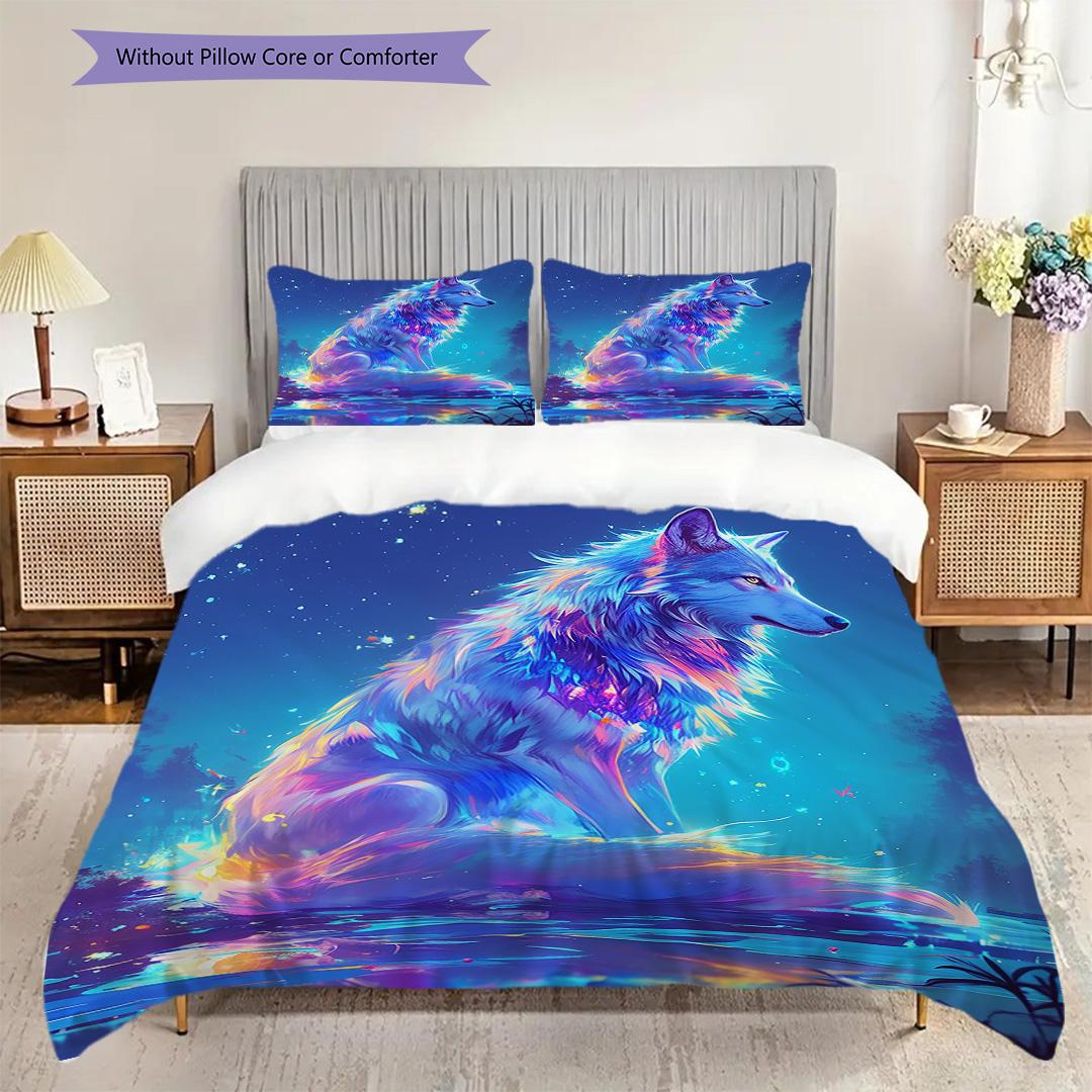 

Dreamy Wolf Pattern Bedding Quilt Set Quilt Cover Pillowcase Home Decoration Birthday Gift (1 * duvet cover + 2 * pillowcase, without core) 135x200cm