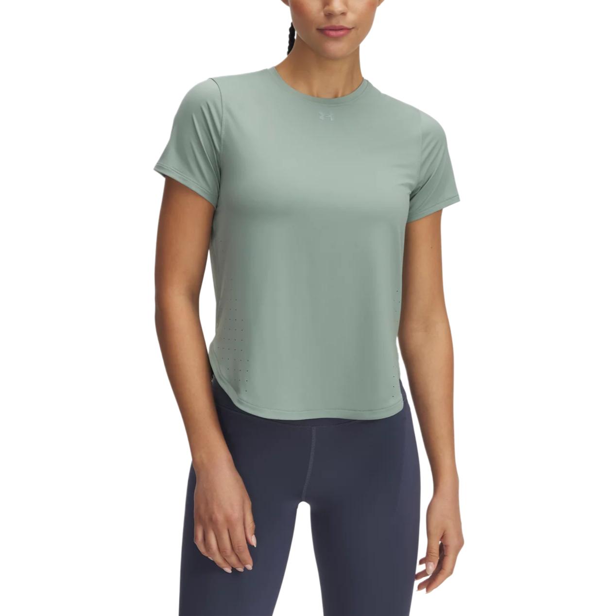 

Under Armour Launch Elite Iso-Chill Comfortable Soft Skin-Friendly Breathable Solid Color Fashion Short Sleeve Regular T-Shirt Women Tops 1389564-348 L