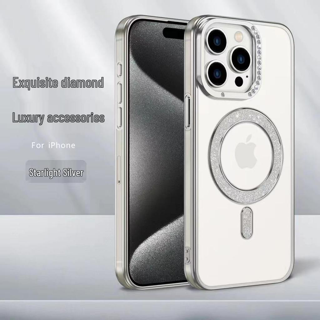 Glitter Magnetic Rhinestone Phone Case for iPhone 17 & 16Pro - Transparent, Drop-proof Protective Cover