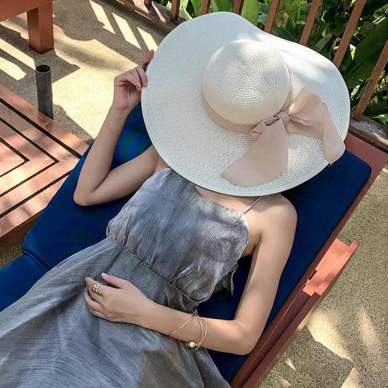 Foldable Straw Sun Hat Women Wide Brim UV Protective Summer Hat for Fishing Beach Garden Travel