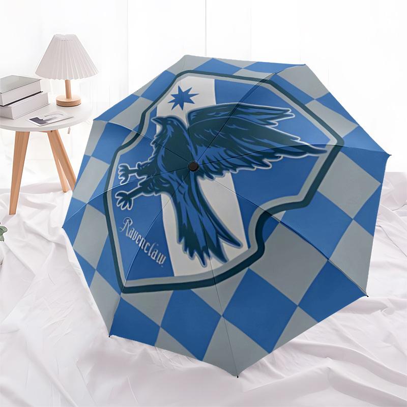 1PC Ravenclaw Raven Pattern Automatic Folding Umbrella, Portable Collapsible Design, Casual Outdoor Accessory, For All Seasons, Christmas Birthday Fes