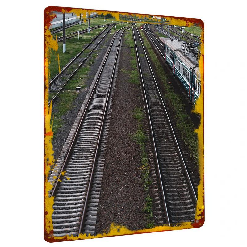 

Custom Vintage Train Track Metal Wall Art Industrial Home Decor 20x30cm（7.8x11.8inch）