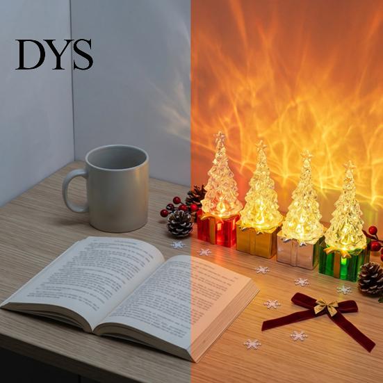 Christmas Party Atmosphere Decor Mini LED Light Up Faux Crystal Tree Figurine, Lighted Xmas Safe for Children Table Centerpiece with Gift Box