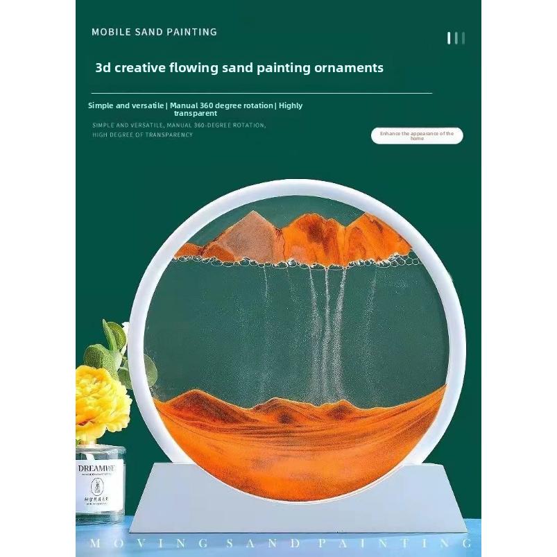 3D Moving Sand Art Picture Round Glass Deep Sea Sandscape Hourglass Quicksand Craft Flowing Sand Painting Office Home Decor Gift