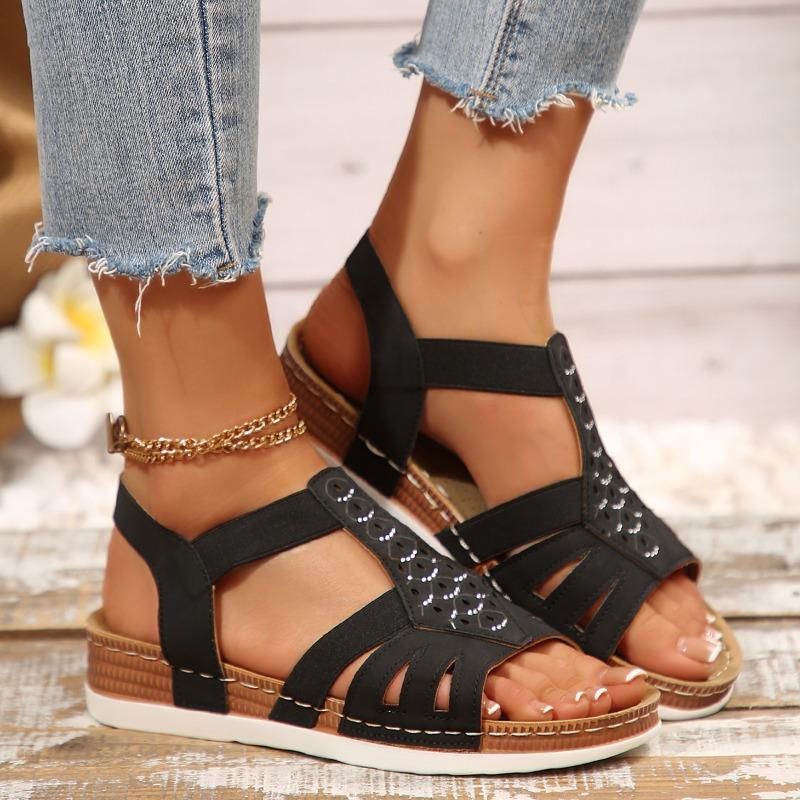2025 Hot Sale Ladies Shoes Open Toe Women's Sandals Summer Rome Hollow Solid Outdoor Casual Comfortable Beach Wedge Sandals