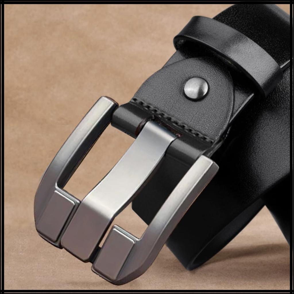 [White Fang] Belt, Pin Buckle, Genuine Leather, Business, Simple, Casual, Stylish, Trousers, Gift, Men's BTA388 (Black)