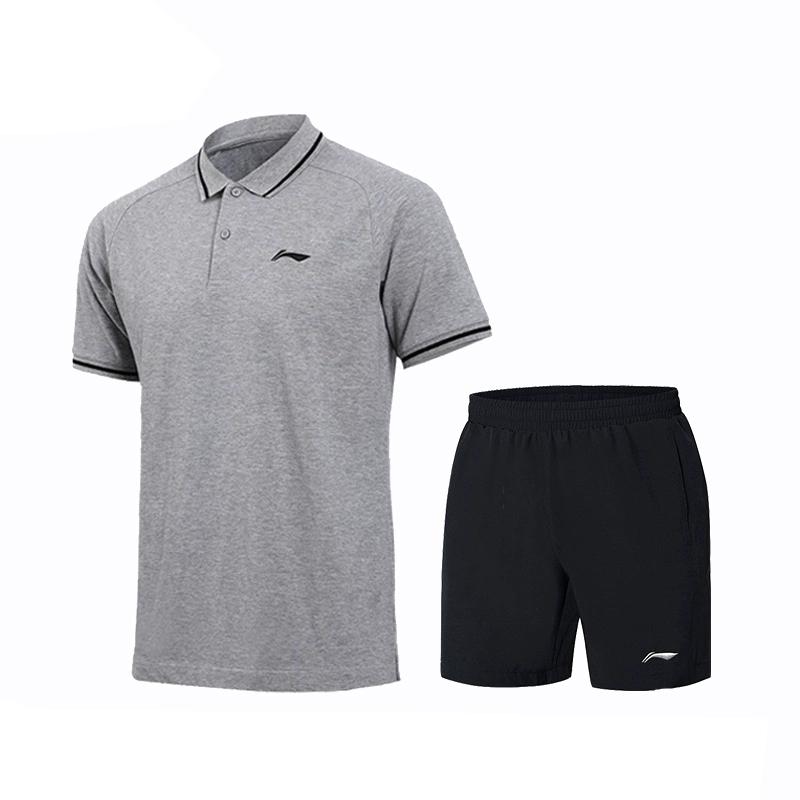 

Li-Ning Short Sleeve T-Shirt Running Training Fitness Leisure Sports Set Men Tops APLT121-4/AKST609-1 M