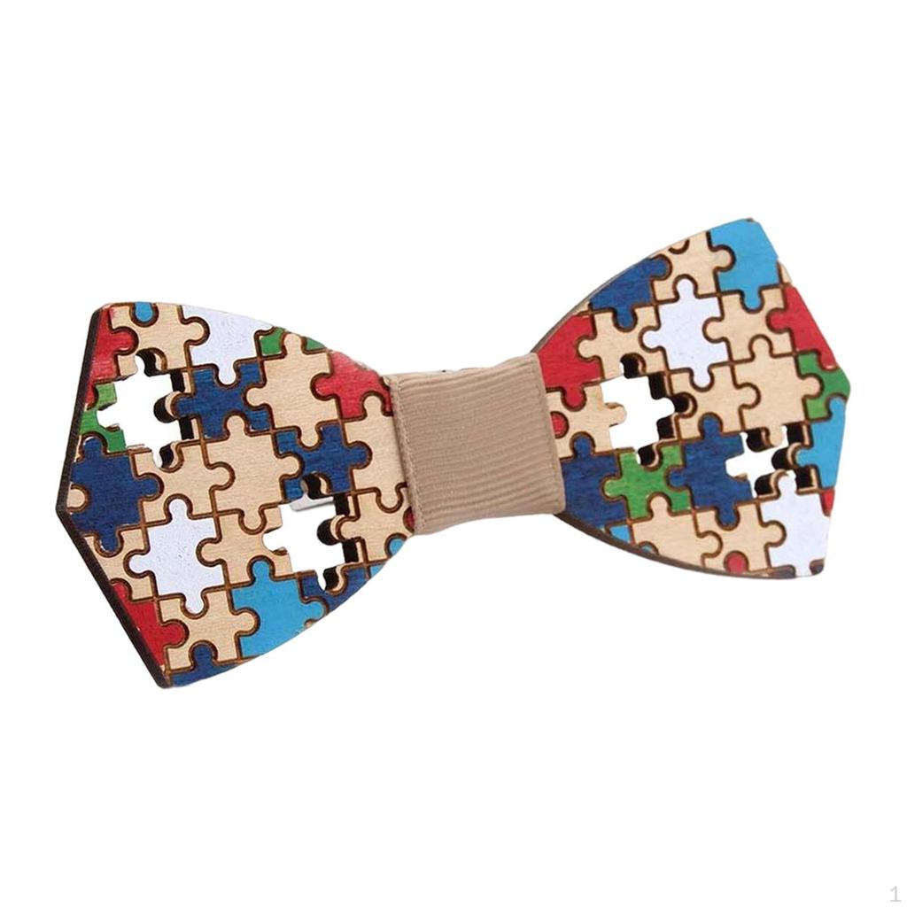Wood Bow Tie Decoration Men Fashion for Birthday Festival Wedding Color Puzzle
