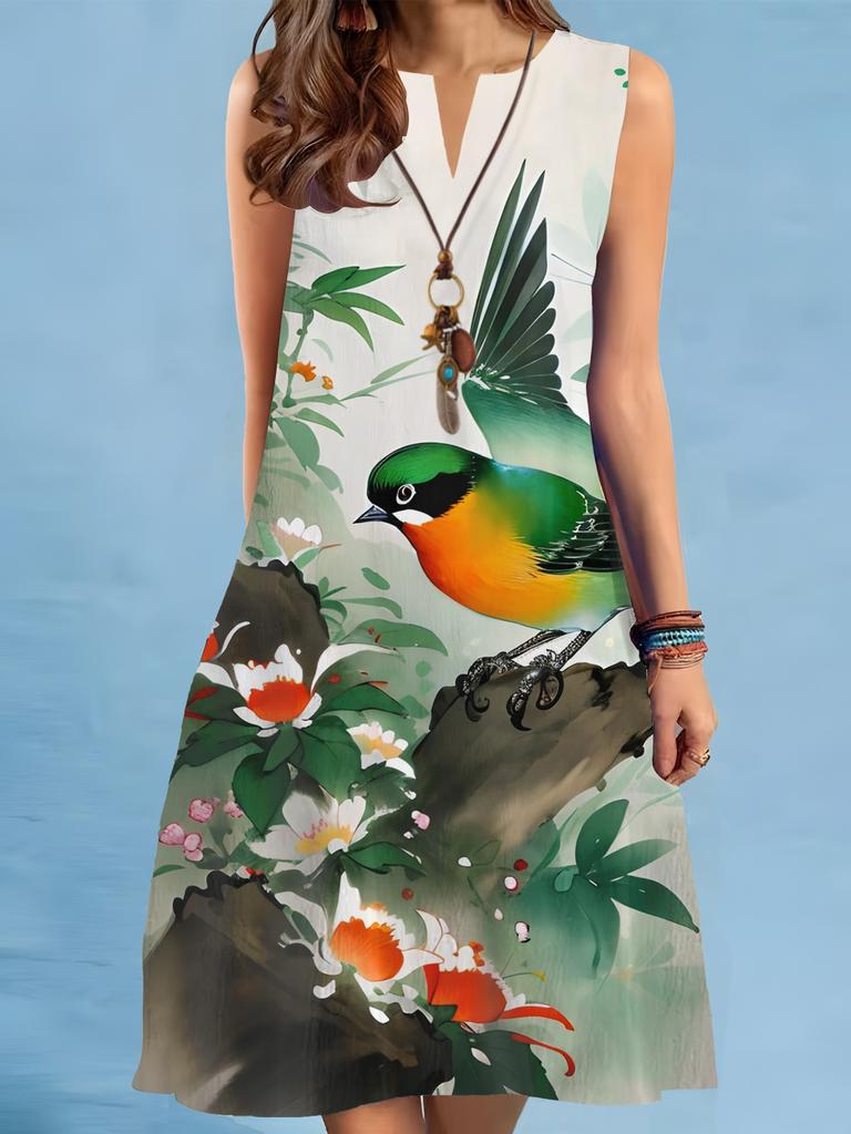Summer Beach Floral Print Dress For Women Casual Sexy Sleeveless V-neck Loose Mini Dress Elegant Woman Short Dress Vestidos