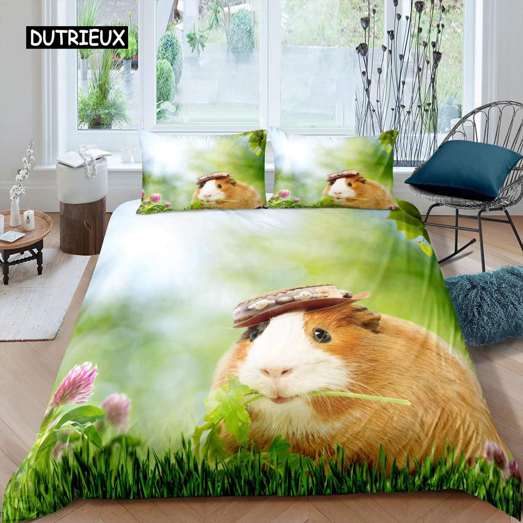 Marsvin Påslakanset Sött Marsvinsmönster Sängklädesset Djur Täcke Överdrag för Pojkar Flickor Trädgård Natur Polyester Sängklädesset