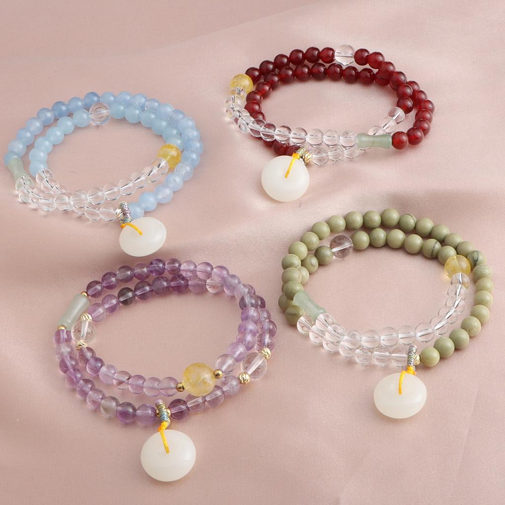 New Chinese bracelet amethyst Myanmar jade sun stone chalcedony safety buckle double circle crystal bracelet versatile bracelet