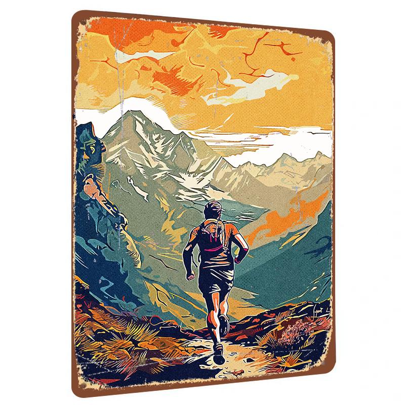 Mountain Hiker Silhouette Metal Wall Art Outdoor Adventure Decor Living Room Study Relief Sculpture Craft 20X30CM