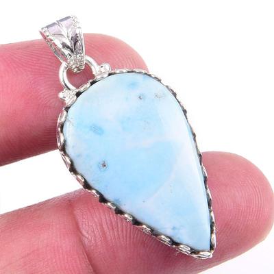 Colgante de Plata de Ley Sólida 925 con Gema Larimar Natural 1.50'' o0I27